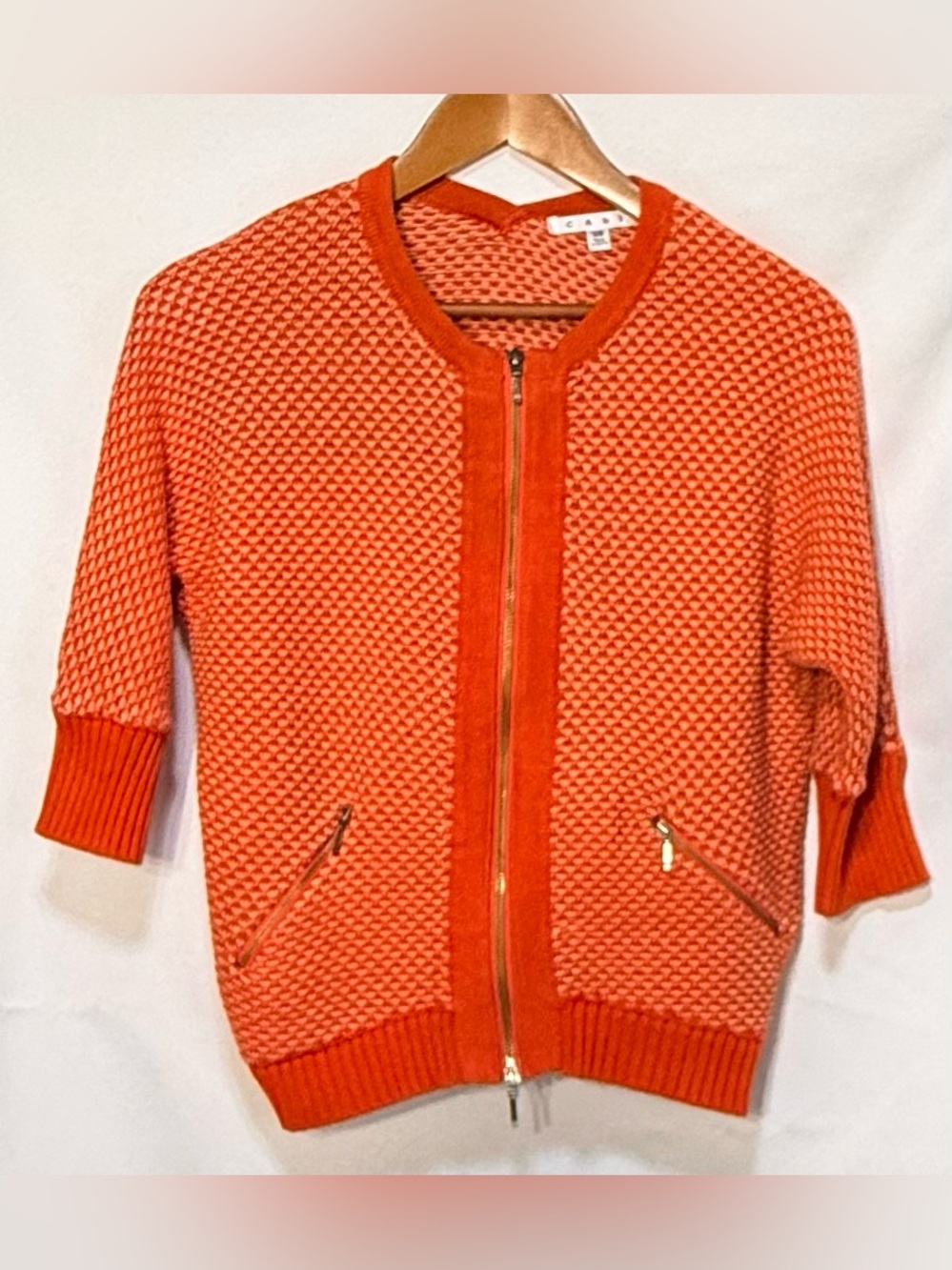 Cabi Grenadine Orange Chunky Knit Cocoon Zip Cardigan XS